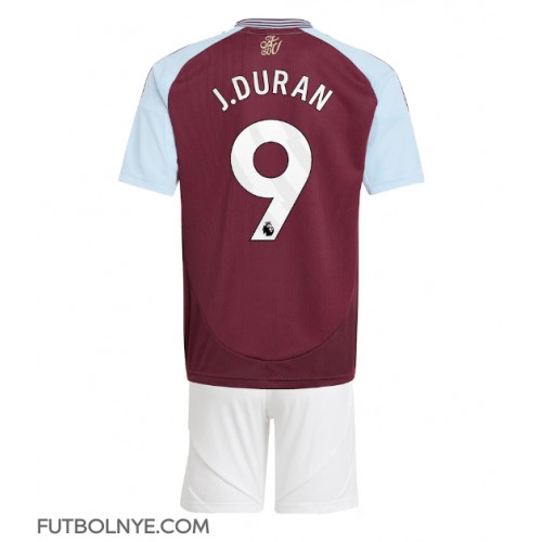 Camiseta Aston Villa Jhon Duran #9 Primera Equipación para niños 2024-25 manga corta (+ pantalones cortos)